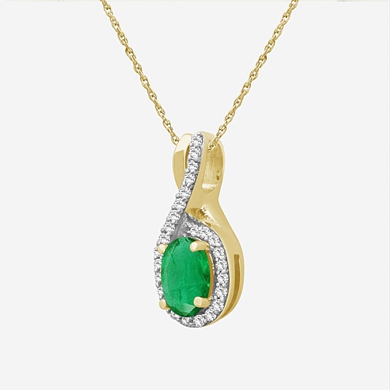 Womens Gemstone & 1/10 CT. T.W. Natural Diamond 10K Gold Oval 18 Inch Pendant Necklace