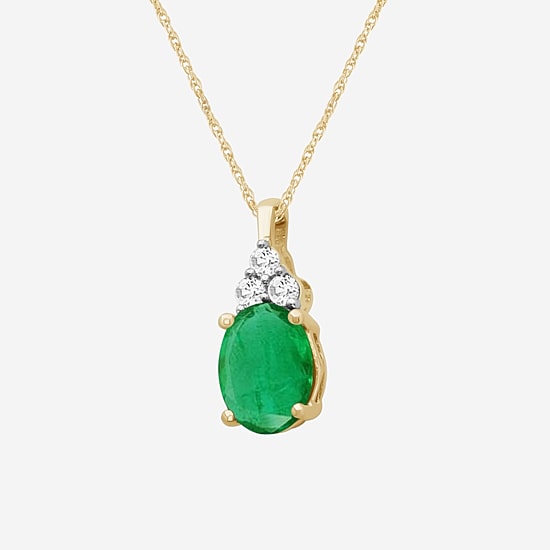 Womens Diamond Accent Gemstone 10K Gold Oval 18 Inch Pendant Necklace