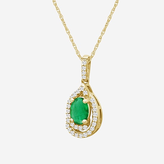 Womens Gemstone & 1/10 CT. T.W. Natural Diamond 10K Gold Oval 18 Inch Pendant Necklace