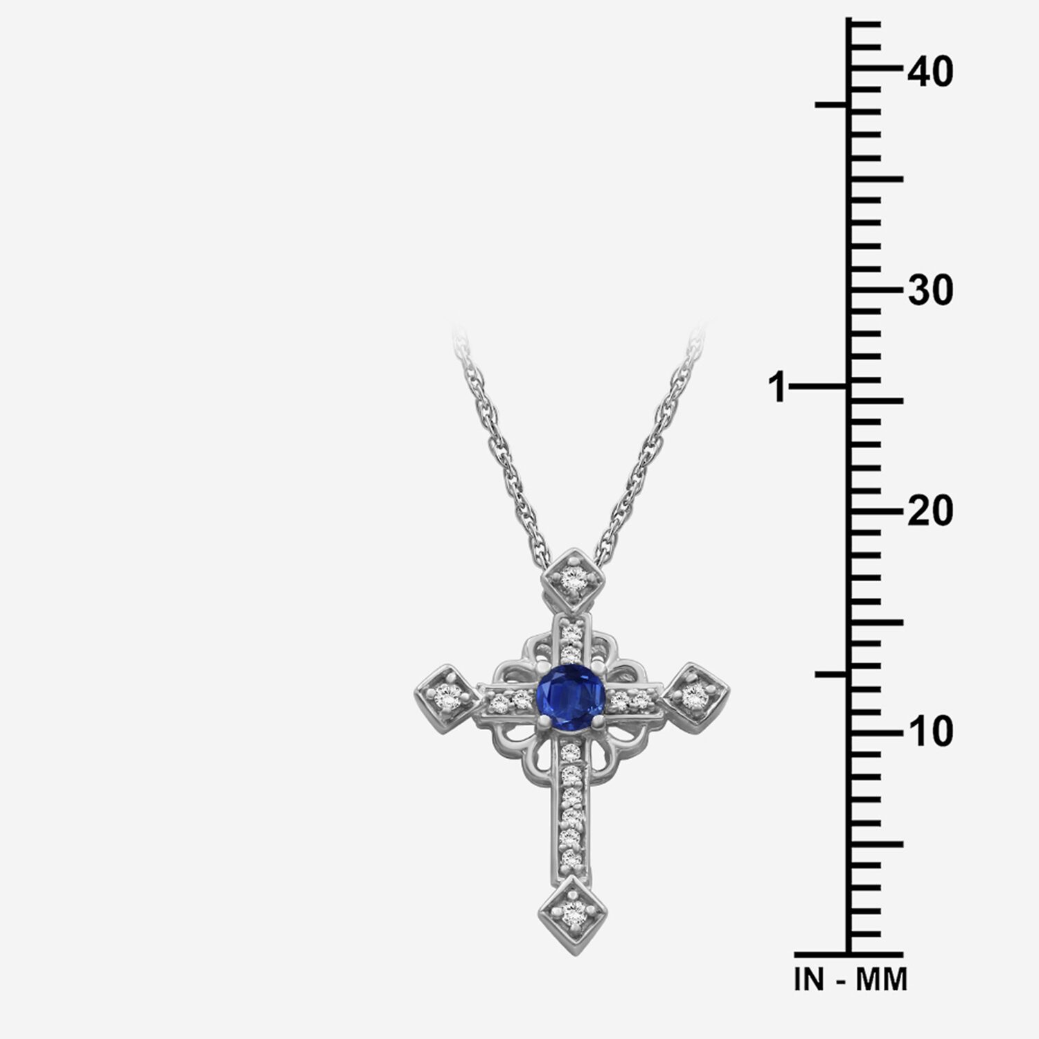 Womens Diamond Accent Gemstone 10K White Gold Cross 18 Inch Pendant Necklace