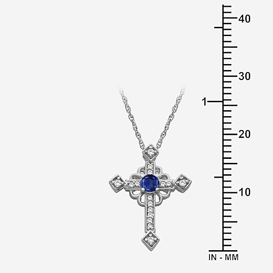 Womens Diamond Accent Gemstone 10K White Gold Cross 18 Inch Pendant Necklace