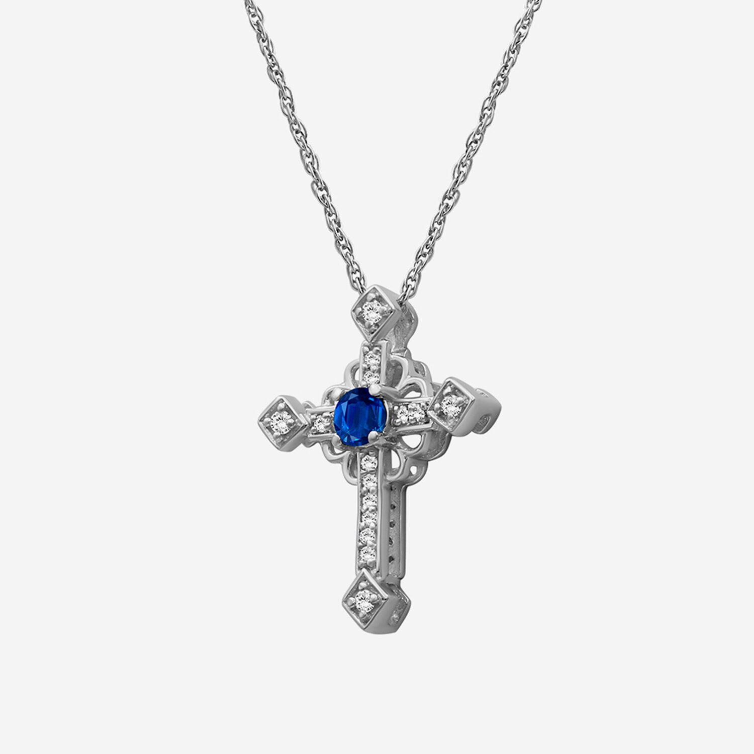 Womens Diamond Accent Gemstone 10K White Gold Cross 18 Inch Pendant Necklace