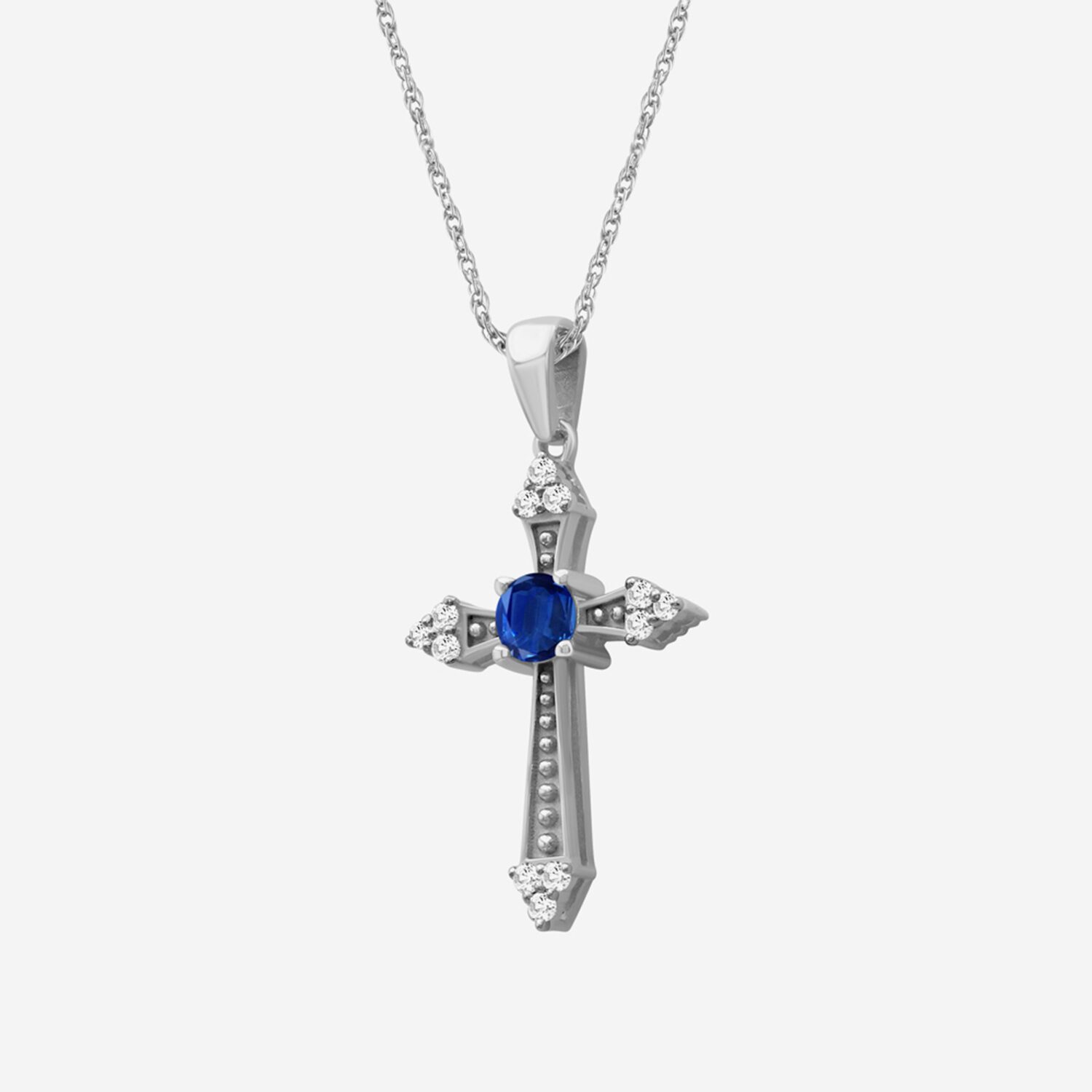 Womens Diamond Accent Gemstone 10K White Gold Cross 18 Inch Pendant Necklace