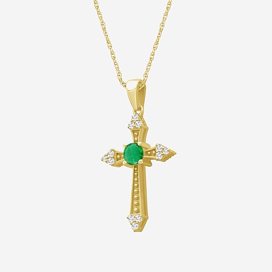 Womens Diamond Accent Gemstone 10K White Gold Cross 18 Inch Pendant Necklace