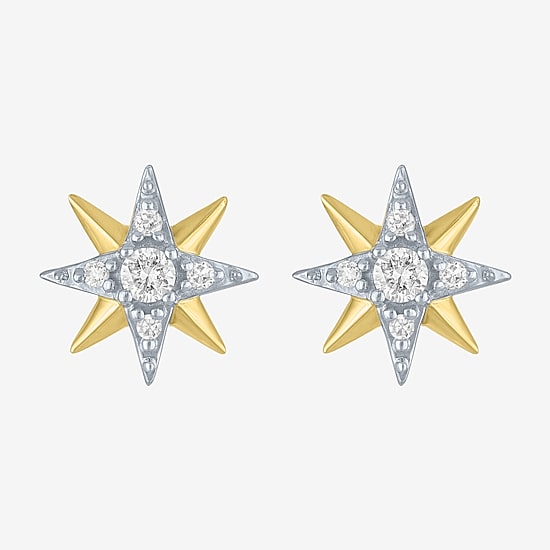 Starburst (Gh / Si2 I1) 1/6 CT. T.W. Lab Grown White Diamond 10K Gold 10.3mm Star Stud Earrings