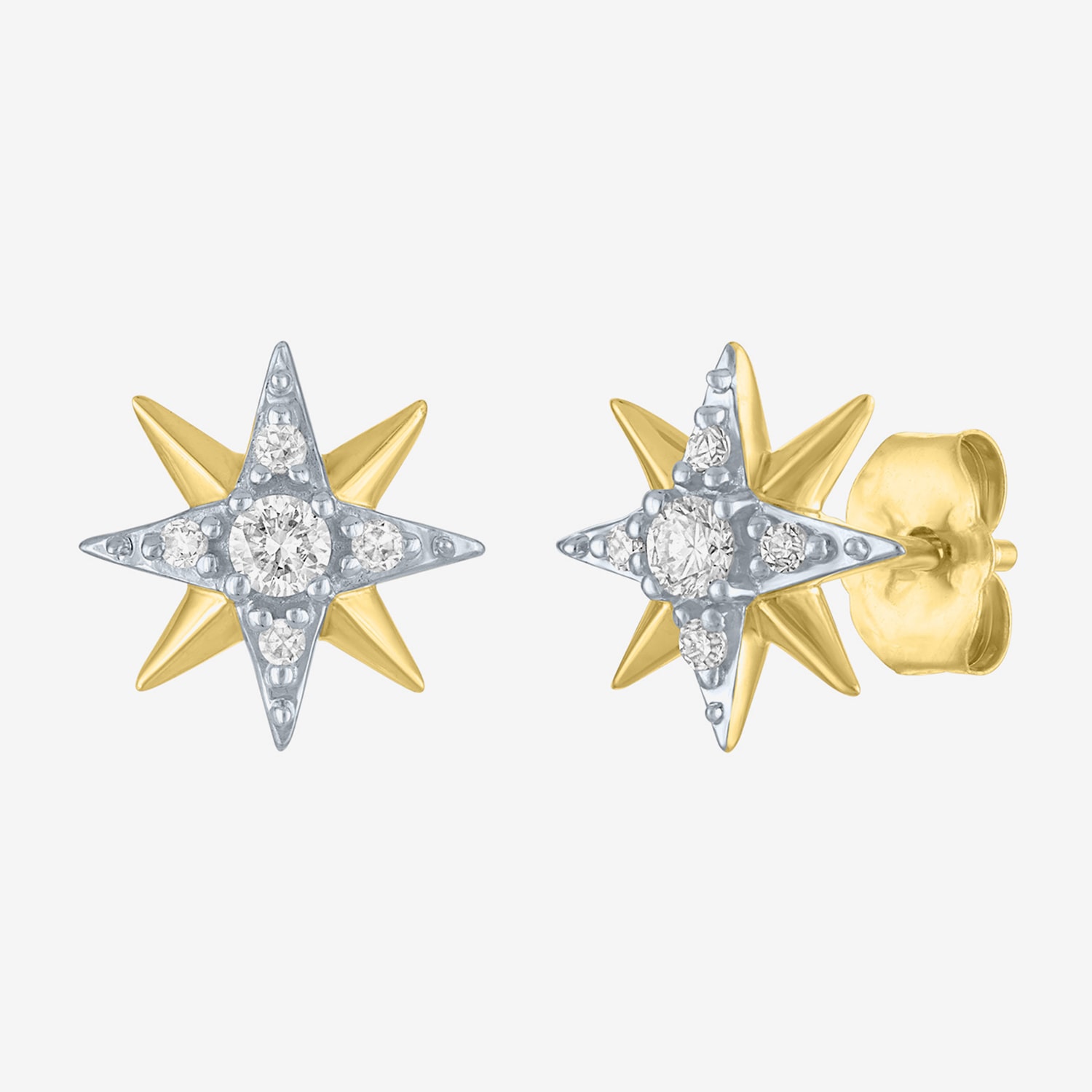 Starburst (Gh / Si2 I1) 1/6 CT. T.W. Lab Grown White Diamond 10K Gold 10.3mm Star Stud Earrings