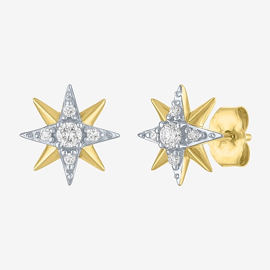 Starburst (Gh / Si2 I1) 1/6 CT. T.W. Lab Grown White Diamond 10K Gold 10.3mm Star Stud Earrings