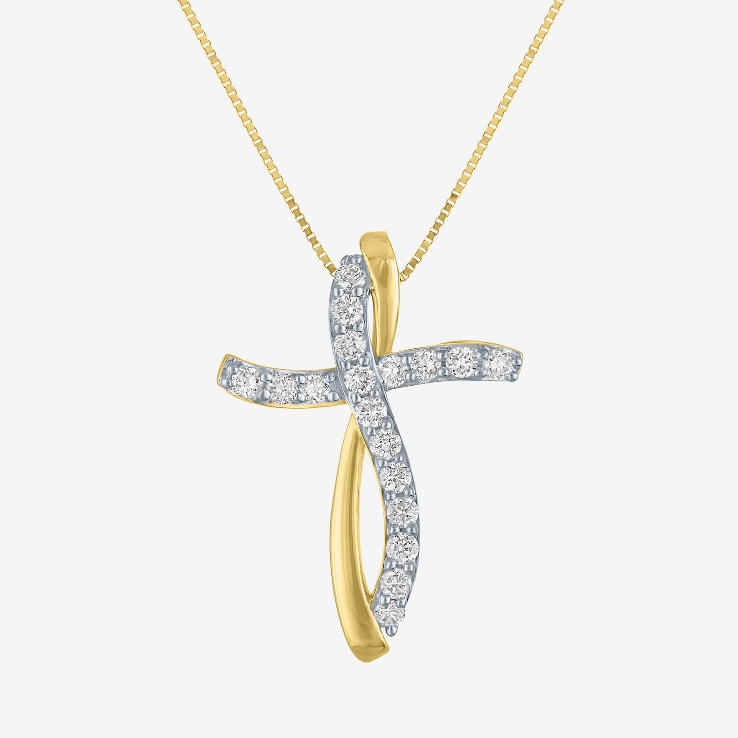 (G-H, Si2-I1) Womens 1/3 CT. T.W. Lab Grown White Diamond 10K Gold Cross 18 Inch Pendant Necklace