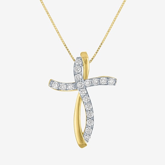 (G-H, Si2-I1) Womens 1/3 CT. T.W. Lab Grown White Diamond 10K Gold Cross 18 Inch Pendant Necklace
