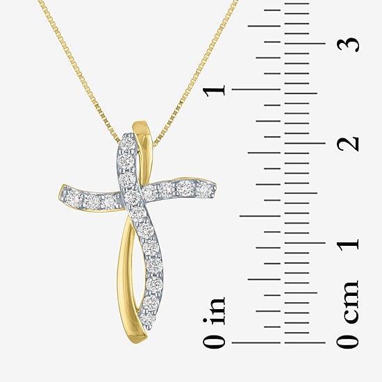 (G-H, Si2-I1) Womens 1/3 CT. T.W. Lab Grown White Diamond 10K Gold Cross 18 Inch Pendant Necklace