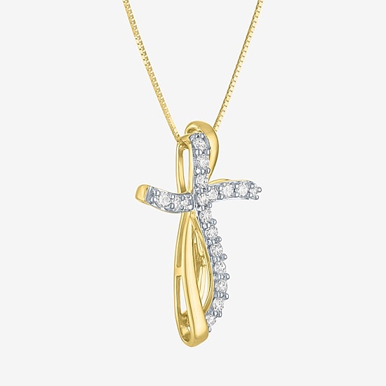 (G-H, Si2-I1) Womens 1/3 CT. T.W. Lab Grown White Diamond 10K Gold Cross 18 Inch Pendant Necklace