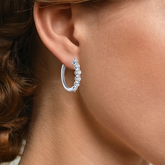 (G-H/Si2-I1) Womens 1 CT. T.W. Lab Grown White Diamond 10K Gold 19.7mm Hoop Earrings