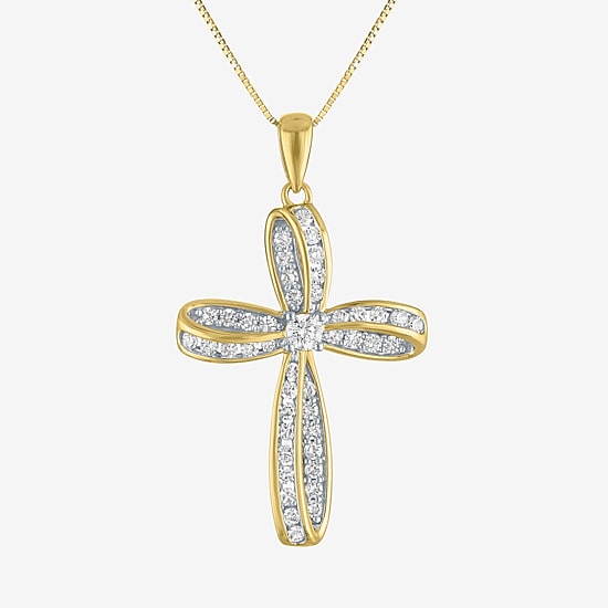 Cross (Gh / Si2 I1) Womens 1/2 CT. T.W. Lab Grown White Diamond 10K Gold Cross 18 Inch Pendant Necklace