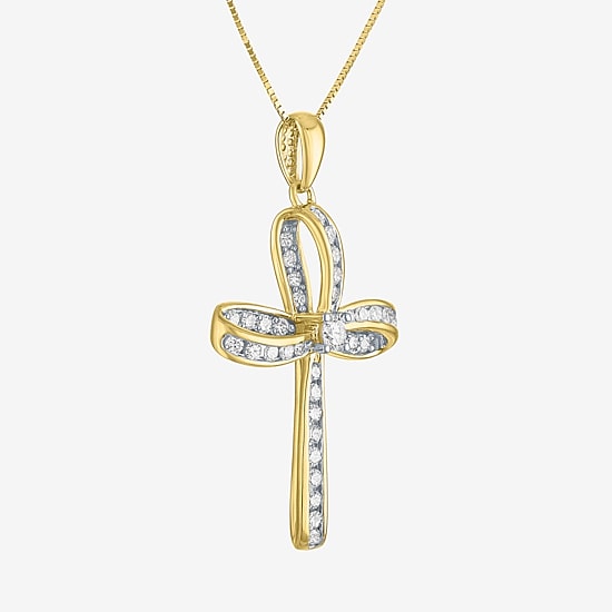 Cross (Gh / Si2 I1) Womens 1/2 CT. T.W. Lab Grown White Diamond 10K Gold Cross 18 Inch Pendant Necklace