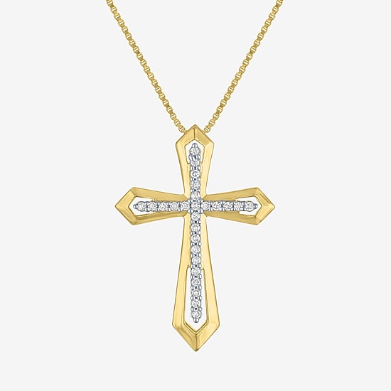 Cross (G-H / Si2-I1) Womens 1/10 CT. T.W. Lab Grown White Diamond 14K Gold Over Silver Cross 18 Inch Pendant Necklace