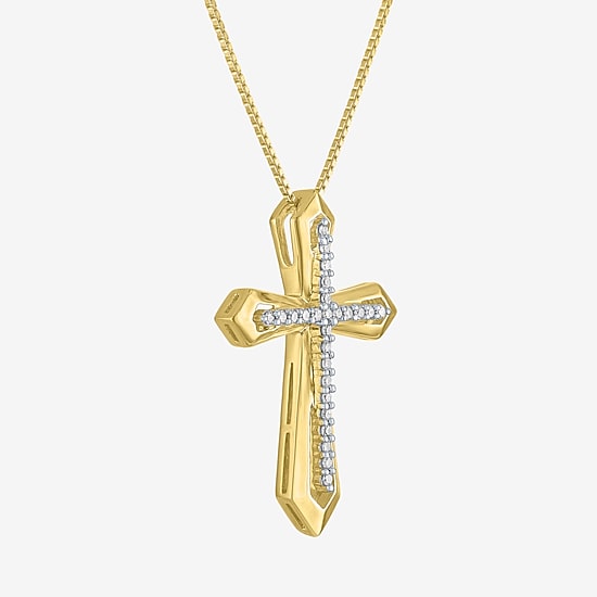 Cross (G-H / Si2-I1) Womens 1/10 CT. T.W. Lab Grown White Diamond 14K Gold Over Silver Cross 18 Inch Pendant Necklace
