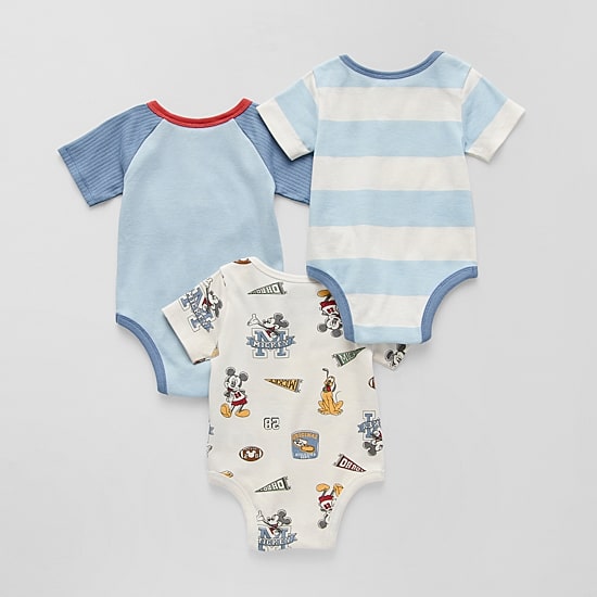 Disney Baby Boys Mickey Mouse Crew Neck Short Sleeve 3-pc. Bodysuit