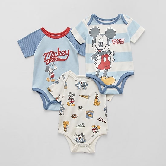 Disney Baby Boys Mickey Mouse Crew Neck Short Sleeve 3-pc. Bodysuit