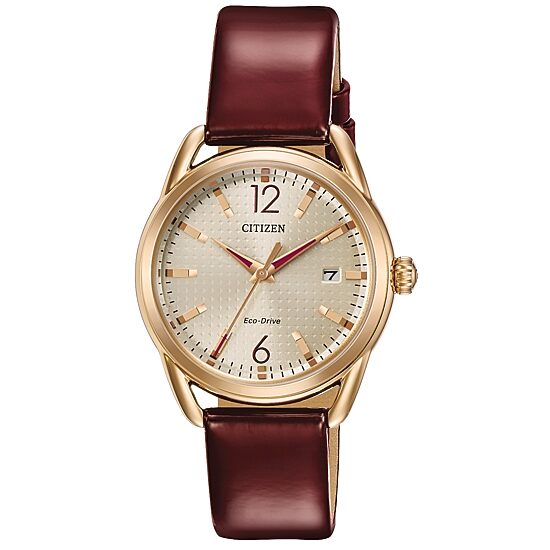 Drive from Citizen Red Leather Strap Watch Fe6083-05p