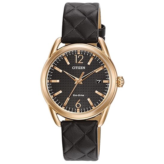Citizen Womens Black Leather Strap Watch Fe6083-13e