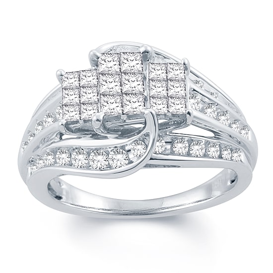 Womens 1 CT. T.W. Natural White Diamond 10K Gold Side Stone Engagement Ring
