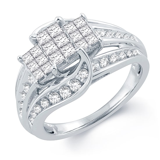 Womens 1 CT. T.W. Natural White Diamond 10K Gold Side Stone Engagement Ring