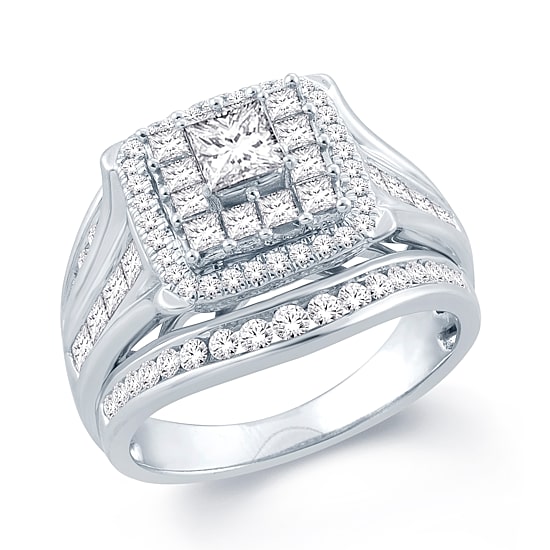 Signature By Modern Bride Womens 2 CT. T.W. Natural White Diamond 14K Gold Cushion Bridal Set