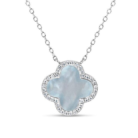 Womens White Mother Of Pearl Sterling Silver Clover 16 1/2 Inch Pendant Necklace