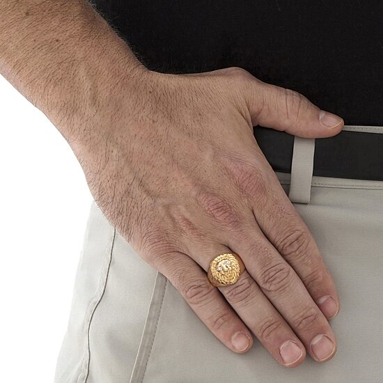 Mens Diamond Accent Natural White Diamond 18K Gold Over Silver Fashion Ring