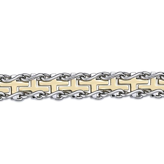 Mens Stainless Steel and Gold Ion Plated Cross Link Bracelet