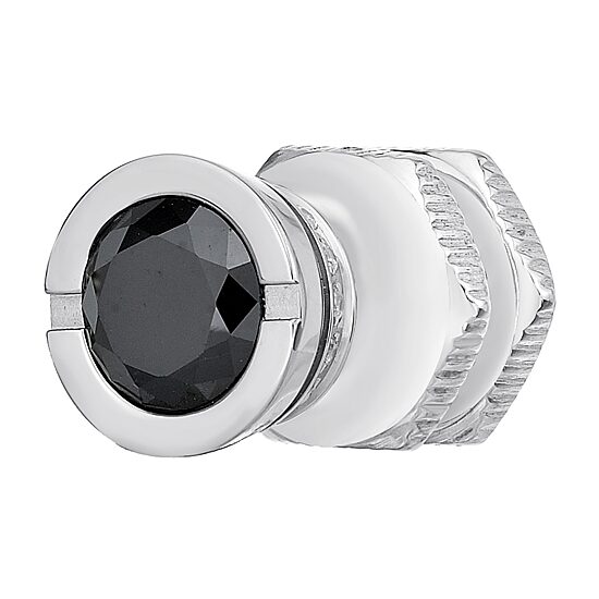 Mens Black and White Cubic Zirconia Stainless Steel Stud Earring