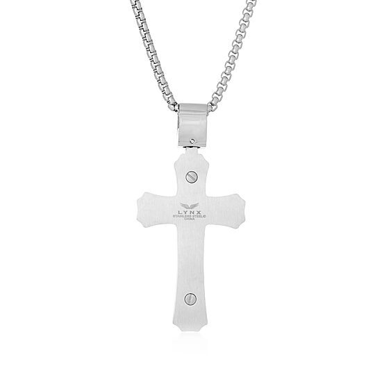 Mens Stainless Steel Triple Layer Cross Pendant Necklace