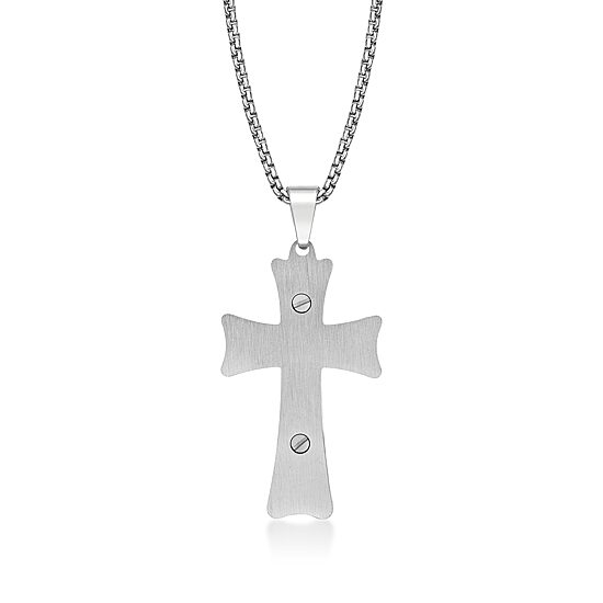 Mens Two-Tone Stainless Steel Triple Layer Cross Pendant