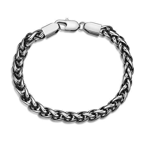 Mens Stainless Steel & Black IP 9" 8mm Wheat Bracelet