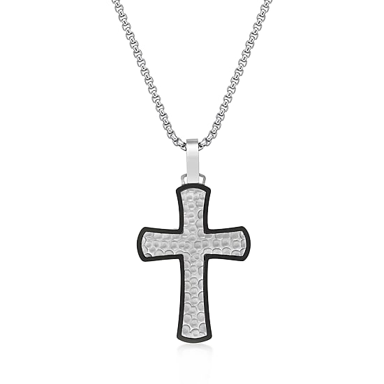 Mens Stainless Steel Cross 24 Inch Pendant Necklace