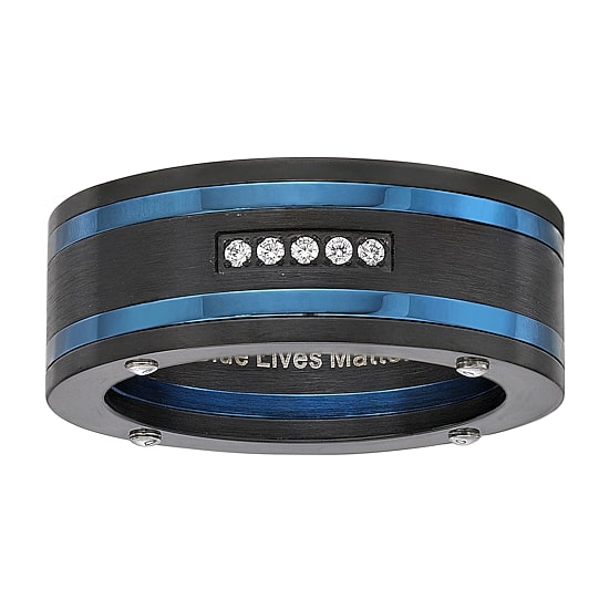 Mens 9M Cubic Zirconia Stainless Steel Round Band