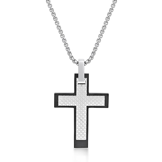 Mens Stainless Steel Cross 24 Inch Pendant Necklace