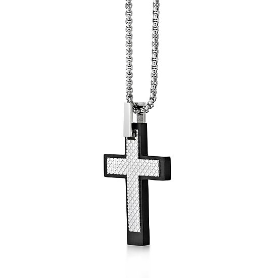 Mens Stainless Steel Cross 24 Inch Pendant Necklace