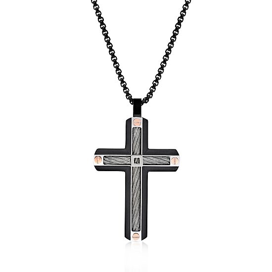 Mens Stainless Steel Cross 24 Inch Pendant Necklace