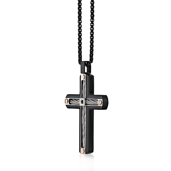 Mens Stainless Steel Cross 24 Inch Pendant Necklace