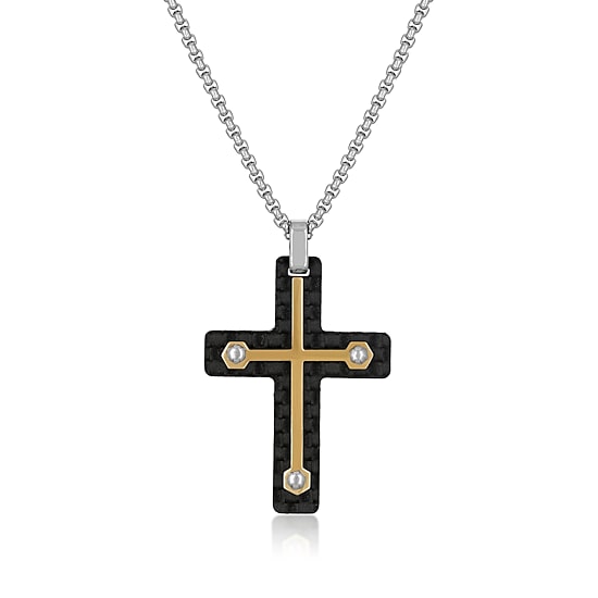 Mens Stainless Steel Cross 24 Inch Pendant Necklace
