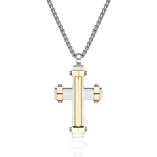 Mens Stainless Steel Cross 24 Inch Pendant Necklace