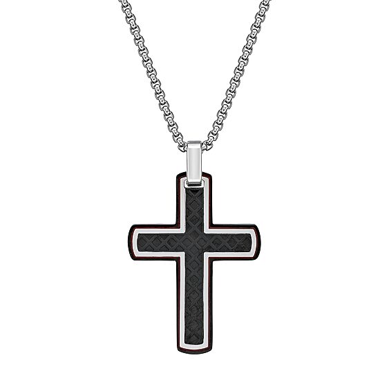 Mens Stainless Steel Cross 24 Inch Pendant Necklace