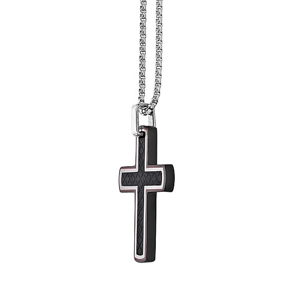 Mens Stainless Steel Cross 24 Inch Pendant Necklace