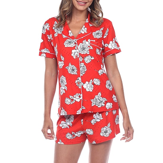 White Mark Womens Short Sleeve 2-pc. Pajama Set