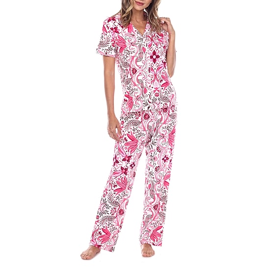 White Mark Womens Short Sleeve 2-pc. Pajama Set