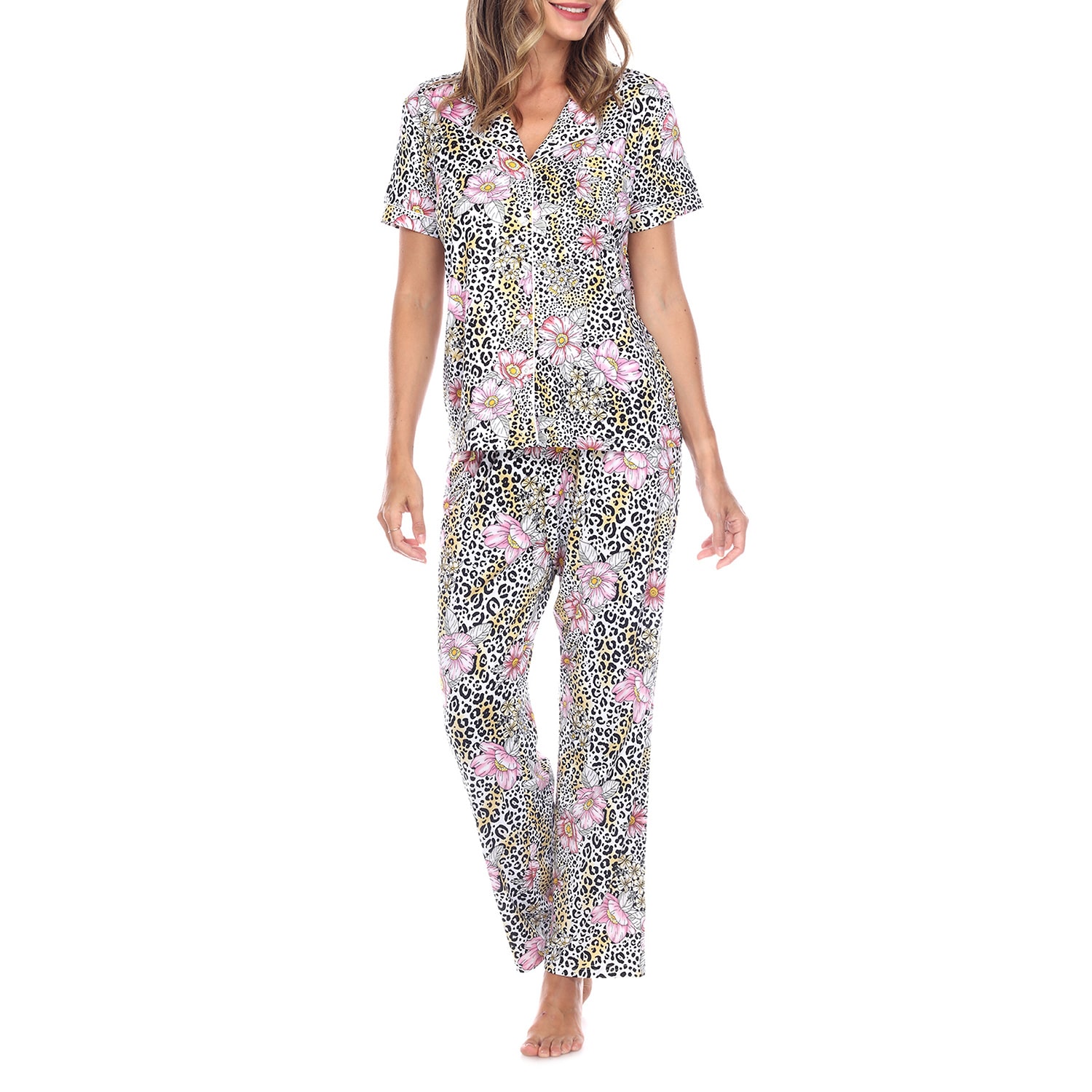 White Mark Womens Short Sleeve 2-pc. Pajama Set