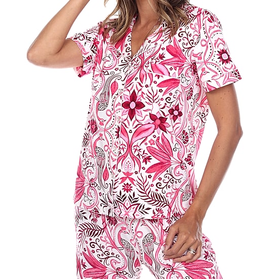 White Mark Womens Short Sleeve 2-pc. Pajama Set