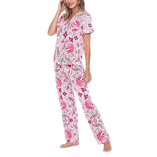 White Mark Womens Short Sleeve 2-pc. Pajama Set