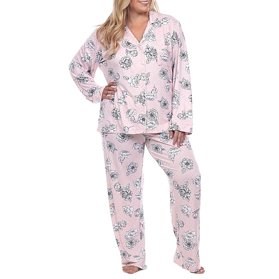 White Mark Womens Long Sleeve 2-pc. Plus Pajama Set